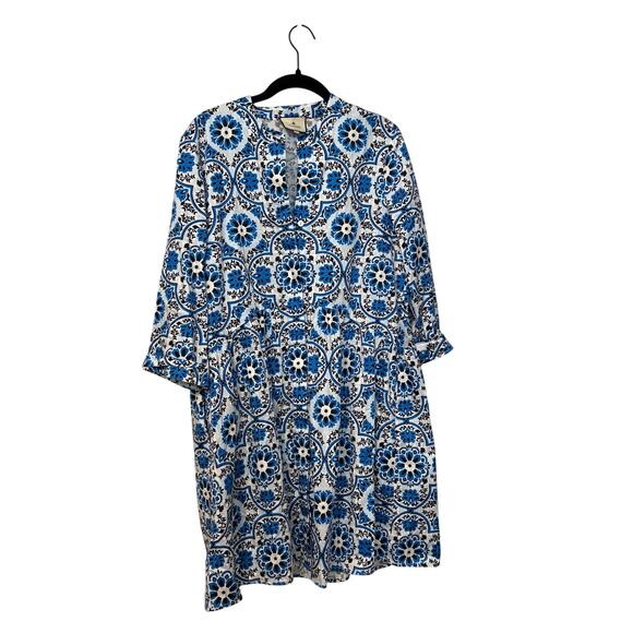 Tuckernuck Blue White Floral Royal Button Up Mini Dress Size Medium - Picture 2 of 6